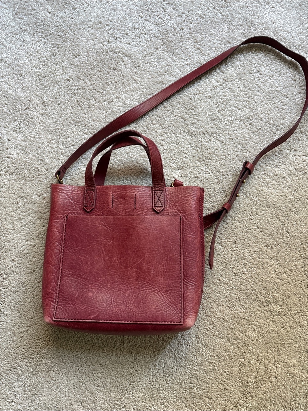 Madewell Burgundy Leather Crossbody Tote with Top Handles